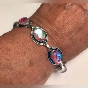 Rainbow Fire Topaz Stamped 925 Sterling Silver Bracelet